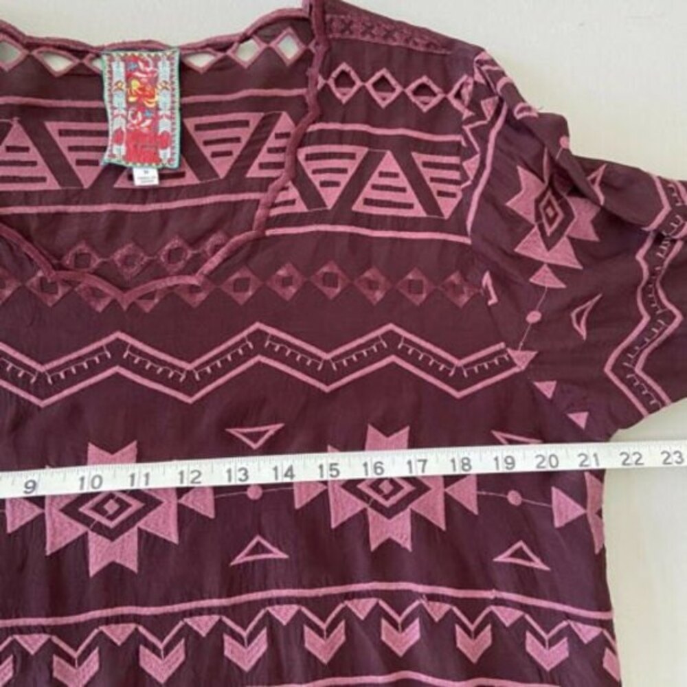 Johnny Was Avery Dress Purple Merlot Boho Aztec Eyelet Embroidered Womens Medium - Picture 9 of 12